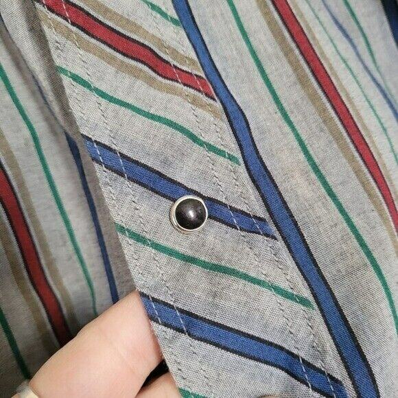 Vtg Rustler Pearl Snap Button Up Shirt Mens 17.5 34/35 Western Multicolor Stripe - Picture 5 of 11